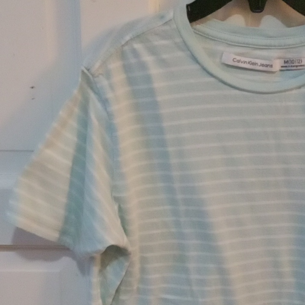 Calvin Klein Boy's Short Sleeve Shirt Size M (10-12) Teal Stripes - Picture 3 of 10